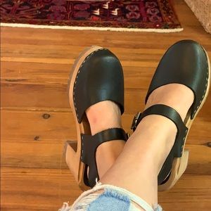 Black Leather Swedish Clogs